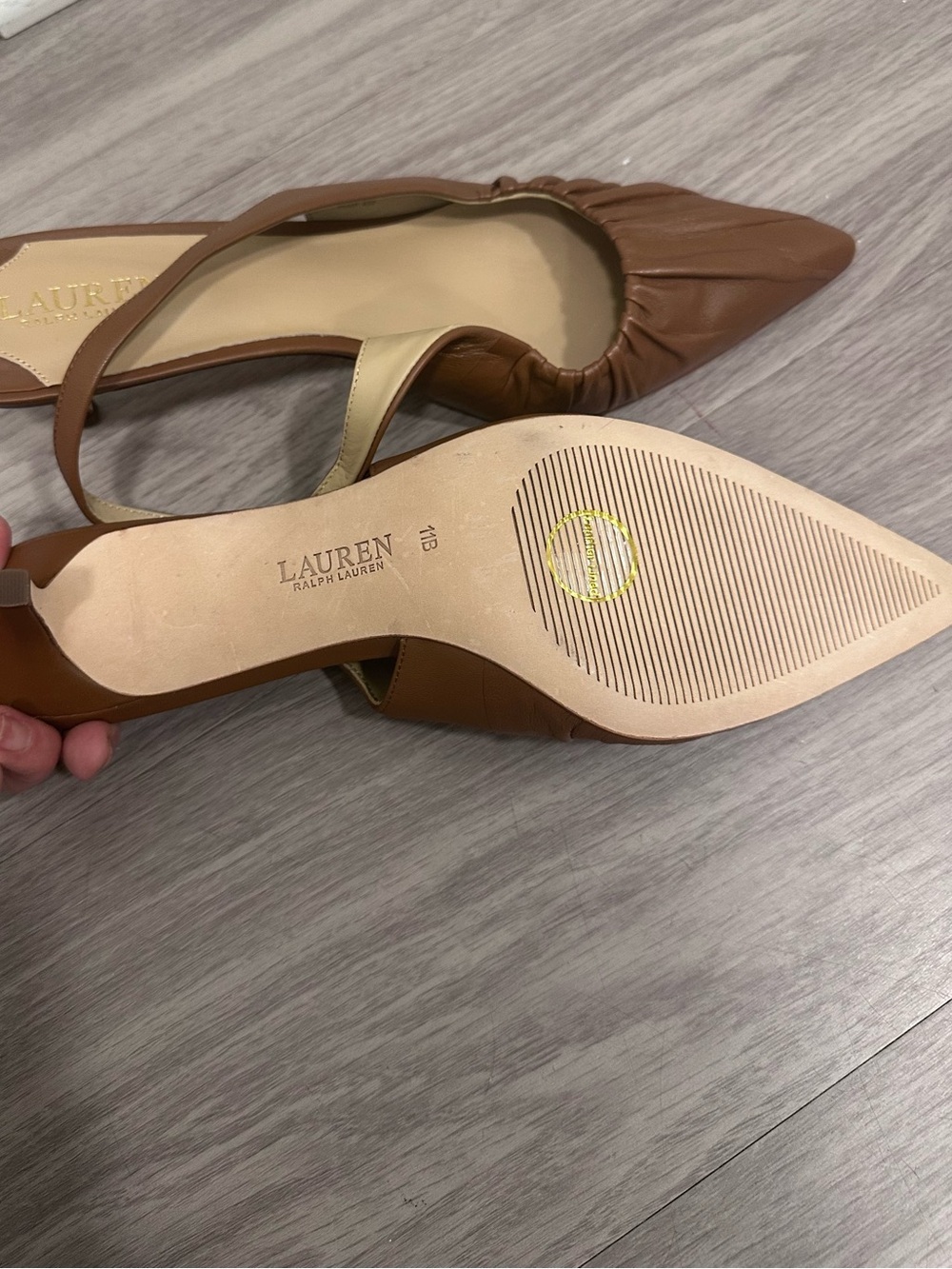 Lauren Ralph Lauren Lolah Tan Leather sling-back Kitten Heels Shoes New Sz 11 - Picture 6 of 9